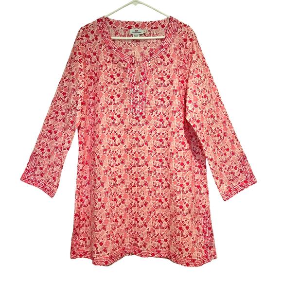 Vineyard Vines Size XL 100% Cotton Pink Floral Shift Dress Beach Coverup - Picture 1 of 7